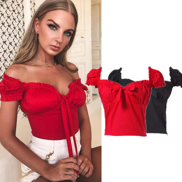 Blusa Retro con Mangas Abullonadas y Detalles de Madera para Mujer