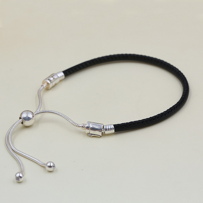 Pulsera de Cadena en Cuero Negro - Image 6