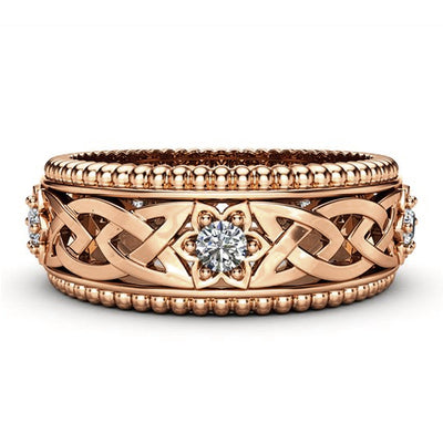 Anillo de Boda Hueco con Diamante Blanco Chapado en Oro 14K - Image 14