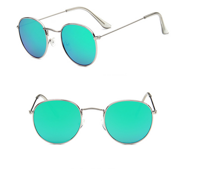 Two pairs of round gold-frame sunglasses, one with mirrored orange lenses and one with solid red lenses. - Image 11