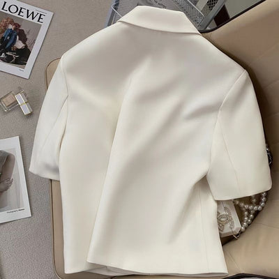 Blazer Ejecutivo Blanco Crema de Manga Corta para Mujer - Image 4