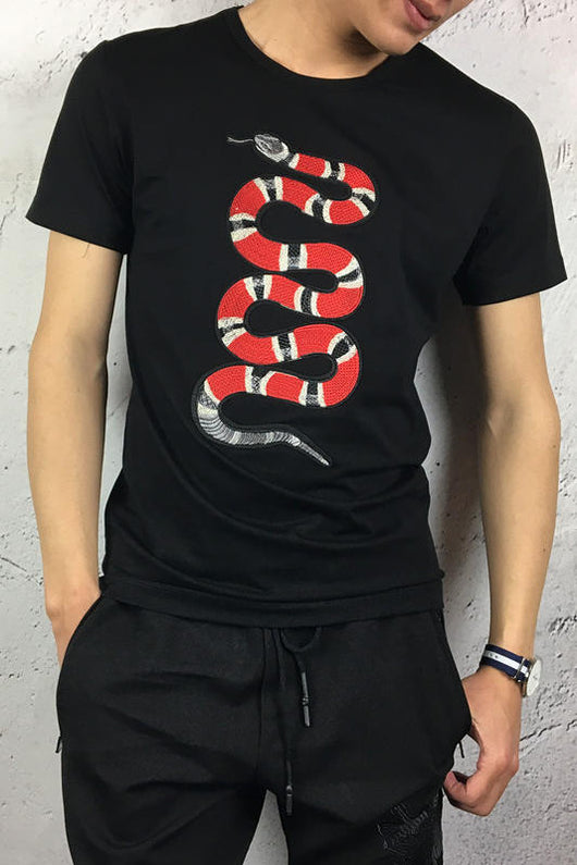Camiseta Básica Cuello Redondo Bordado Serpiente - Talla Grande Hombre - Image 5