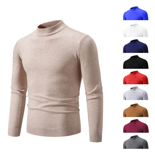Suéter Cuello Redondo Hombre Invierno Ajustado Color Sólido