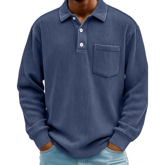 Polo Manga Larga de Pana a Rayas para Hombre