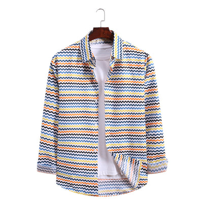 Camisa Estampada de Manga Larga con Patrón de Olas - Tallas Grandes - Image 6
