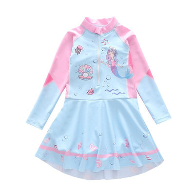 Traje de Baño Infantil Estilo Vestido con Mangas Largas