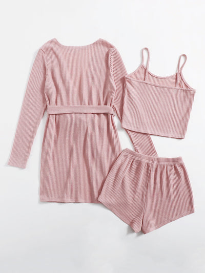 Conjunto 3 Piezas Tirantes Shorts Sólido - Pijama Cómodo para Casa - Image 6