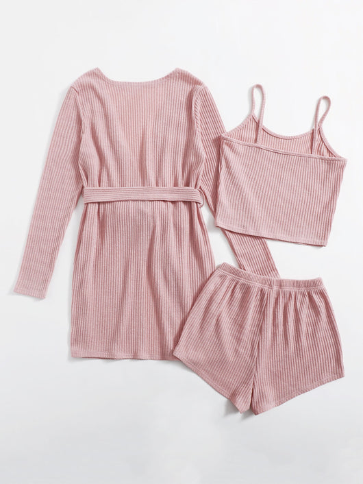 Conjunto 3 Piezas Tirantes Shorts Sólido - Pijama Cómodo para Casa - Image 6