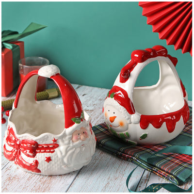 Cesta de Cerámica Pintada a Mano con Papá Noel en Relieve - Image 9