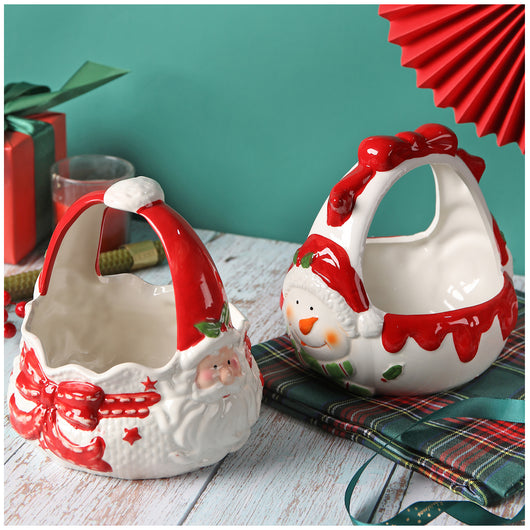 Cesta de Cerámica Pintada a Mano con Papá Noel en Relieve - Image 9