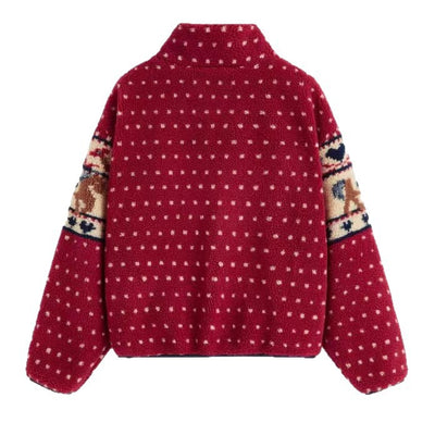 Abrigo de Lana con Cierre y Bolsillos - Diseño Navideño Alce y Copos de Nieve - Image 5