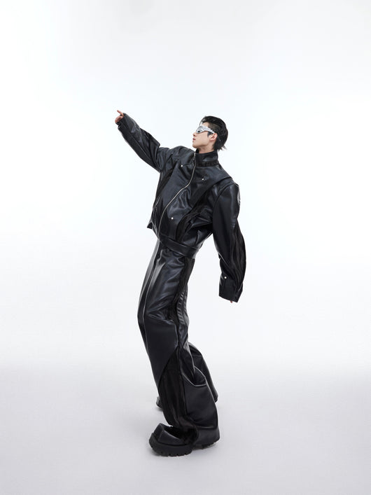 Chaqueta de Cuero PU Motociclista con Costuras Reforzadas para Hombre - Image 5