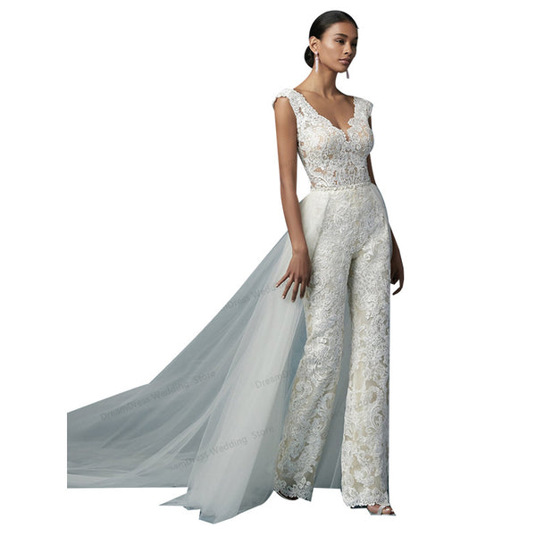 Traje de Encaje Bordado Elegante - Conjunto de Dos Piezas para Novia Moderna - Image 5