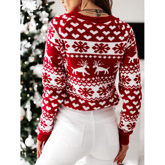 Suéter Navideño Tejido para Mujer con Estampado de Reno y Copo de Nieve - Image 5