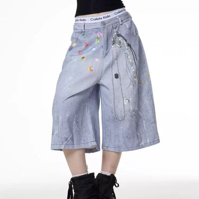 Shorts Denim Retro con Cadena Estampada para Mujer - Image 8