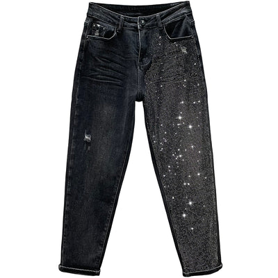 Pantalones Vaqueros Sueltos Mujer Cintura Alta Efecto Reductor con Strass - Image 9