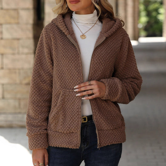 Chaqueta Hoodie Acolchada Suelta con Bolsillos y Cierre para Otoño e Invierno - Image 4