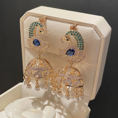Aretes de Jaula de Pavo Real con Perlas y Borla de Cristal - Image 9