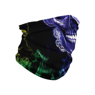 Black and white neck gaiter featuring a detailed skull and spine print, suitable for outdoor sports. - Image 35