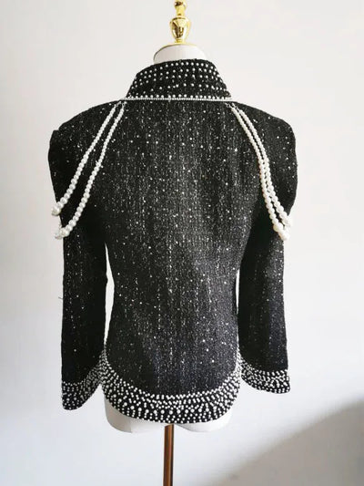 Chaqueta de Lentejuelas Perladas con Borlas y Cuentas para Mujer - Image 9