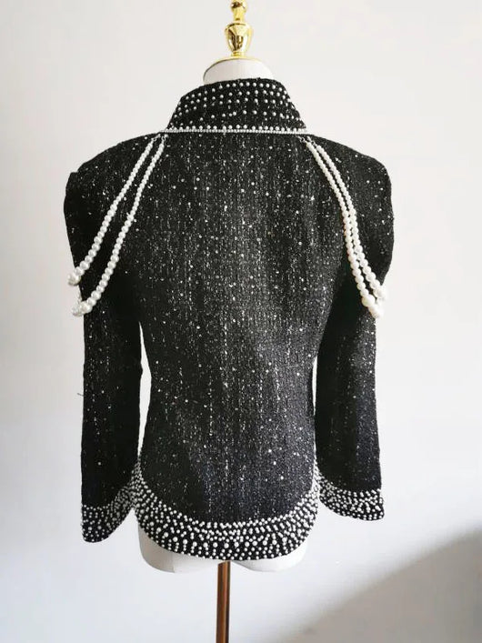 Chaqueta de Lentejuelas Perladas con Borlas y Cuentas para Mujer - Image 9