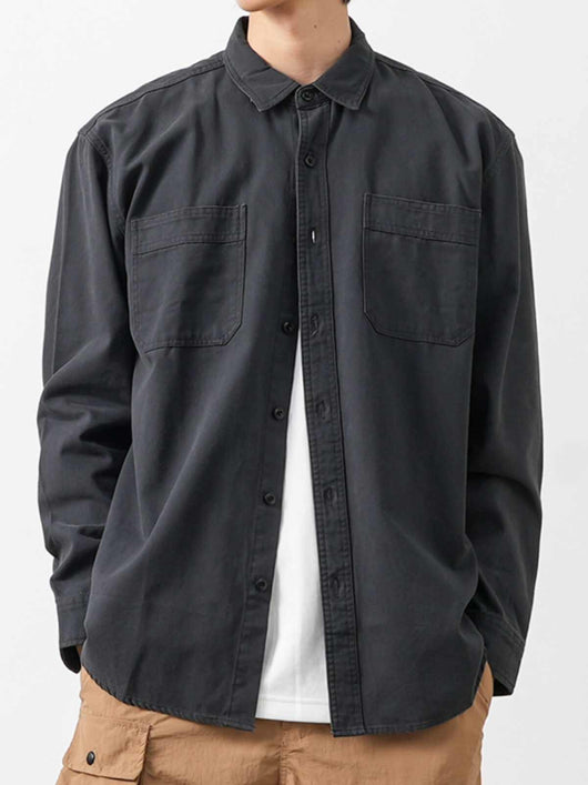 Camisa Casual Retro de Algodón Puro para Hombre - Gris Elegante - Image 5