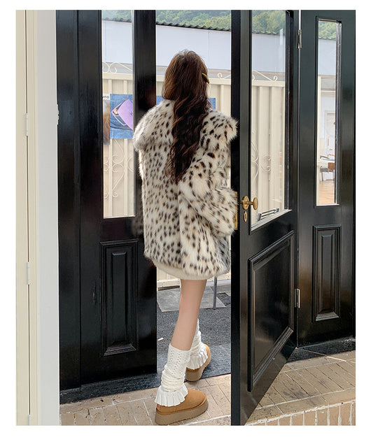 Abrigo de Piel Estampado Leopardo con Cuello de Piel para Mujer - Image 9