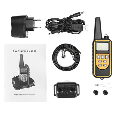 Three electric dog training collars in black, orange, and yellow with receivers, alongside a black and yellow remote control. - Image 10