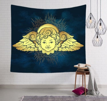 Bohemian sun and moon tapestry with a celestial pattern of golden suns and crescent moons on a dark blue background. - Image 26