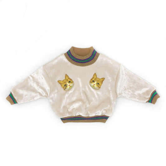 Sudadera de Gato con Bordado de Seda Tricolor Acanalada