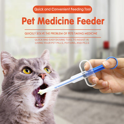 Pet feeding kit with a green syringe-style feeder and two clear teats, packaged for dogs and cats.