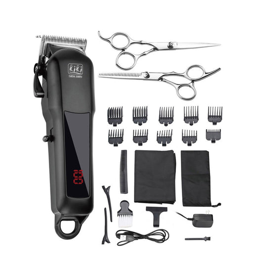 Black electric hair clipper with a silver blade, digital display showing '100', and a hanging loop. - Image 4