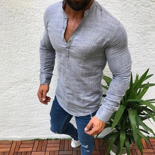 Camisa de Lino para Hombre Manga Corta Cuello Mao - Estilo Casual Versátil - Image 7