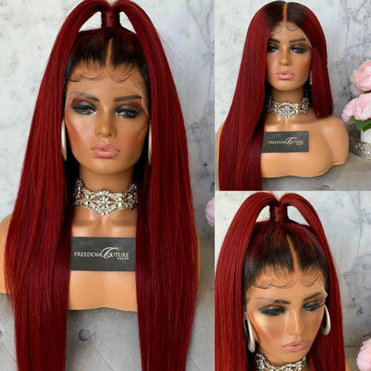 Peluca Borgoña con Cabello Liso y Fibra Química Premium
