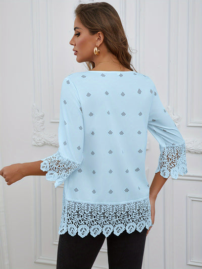 Blusa de Encaje Combinado con Mangas Tres Cuartos - Image 5