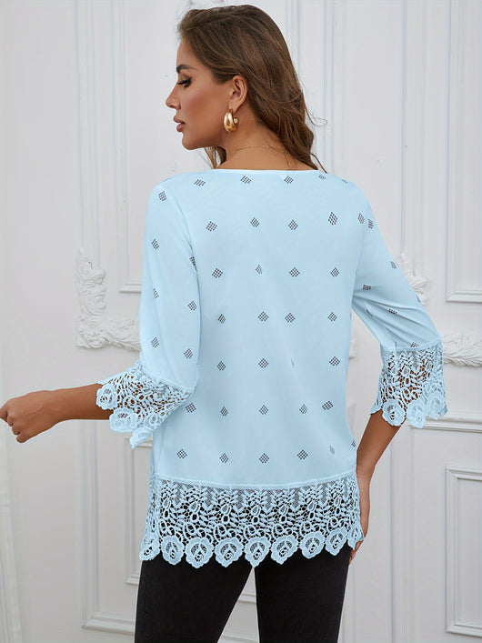 Blusa de Encaje Combinado con Mangas Tres Cuartos - Image 5