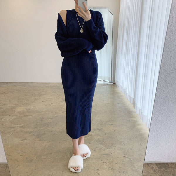 Vestido Chaleco Tejido Cuello Redondo para Otoño e Invierno