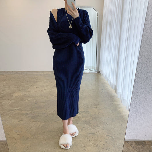 Vestido Chaleco Tejido Cuello Redondo para Otoño e Invierno