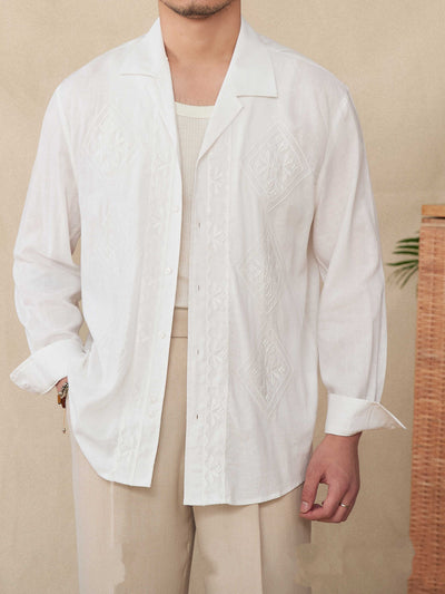 Camisa de Lino y Algodón con Cuello Cubano Bordado - Protección Solar de Manga Larga - Image 5
