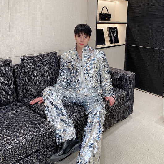 Conjunto de Traje Brillante para Hombre - Chaqueta y Pantalón Estilo Discoteca - Image 2