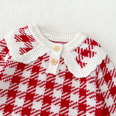 Mameluco Triangular de Punto para Bebé Niña - Diseño Cuadros Otoñal en Rojo - Image 12