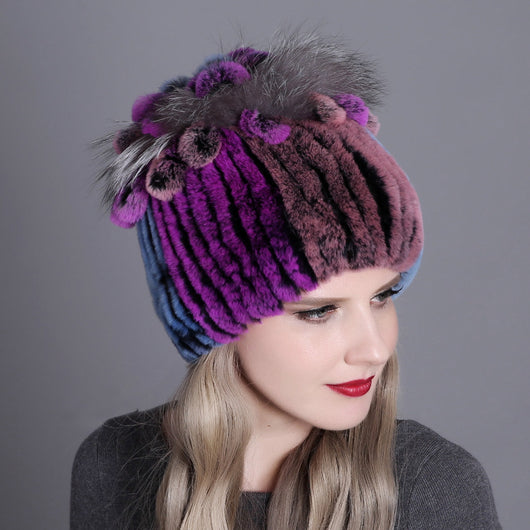 Gorro Tejido de Piel de Conejo Rex para Mujer - Image 17