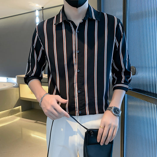 Camisa Casual de Rayas Blancas y Negras para Hombre - Image 2