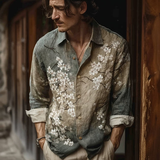 Camisa Estampada de Manga Larga con Cuello Solapa para Hombre - Image 15