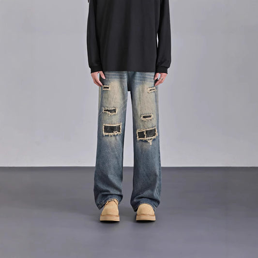 Pantalones Vaqueros Rotos Camuflaje Estilo Urbano Americano para Hombre