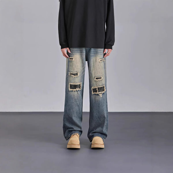 Pantalones Vaqueros Rotos Camuflaje Estilo Urbano Americano para Hombre