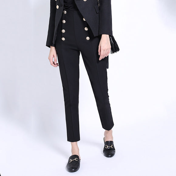 Skinny Cropped High-Waisted Shaping Trousers in Black and White