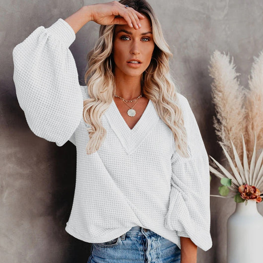 Blusa Suelta con Cuello en V y Mangas Farol - Image 10