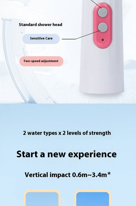 Portable electric bidet with translucent water bottle, white handheld spray unit, USB cable, and grey travel pouch. - Image 12