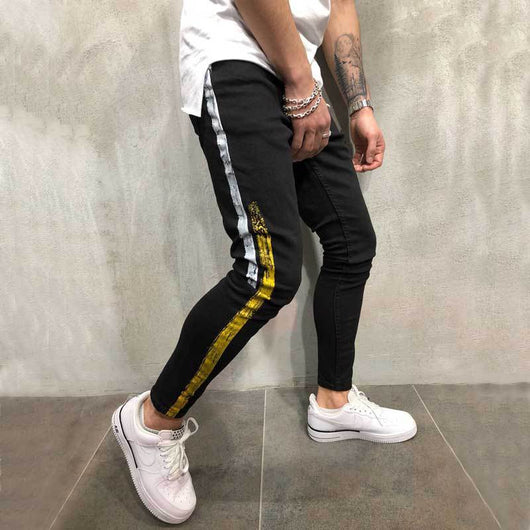 Pantalón Denim Slim Negro con Estampado a Rayas - Image 11